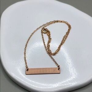 14k GF Gold Filled Chain Necklace Rose Gold Brushed Initial Letter K Bar Pendant